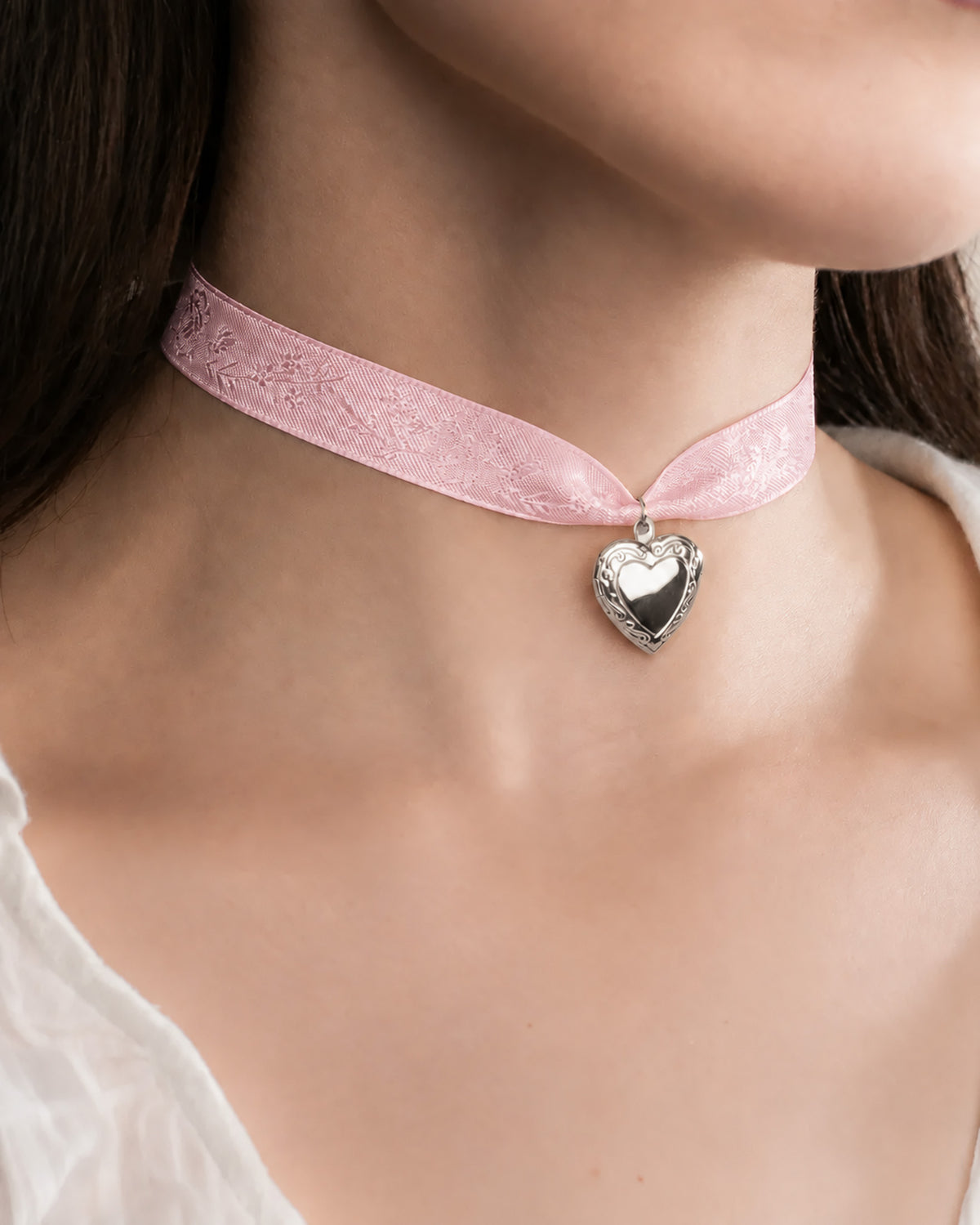 Pink Ribbon Heart Locket