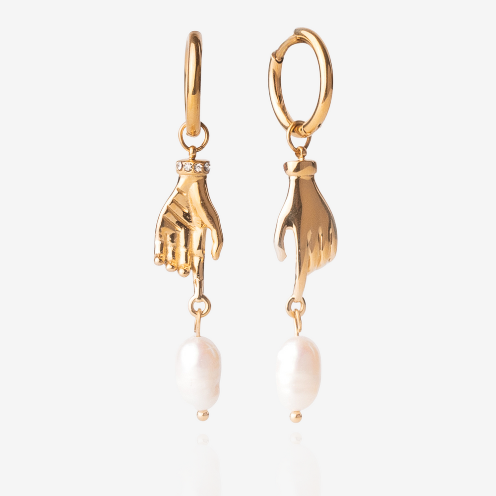 
                  
                    Hand and pearl dangle drop earrings 18k gold plated jewelry
                  
                