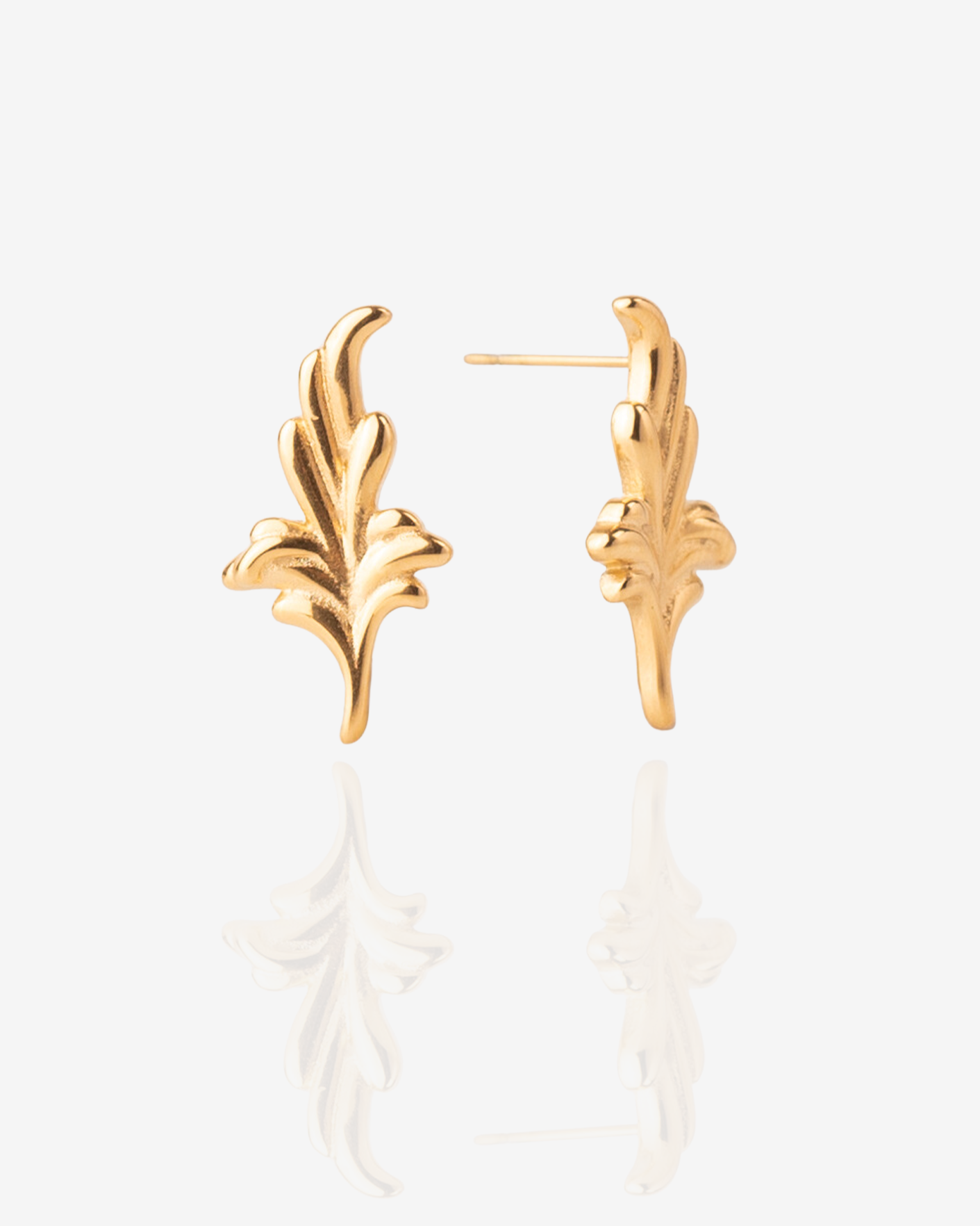 Gold Vintage Leaf Ornament Stud Earrings, Front perspective