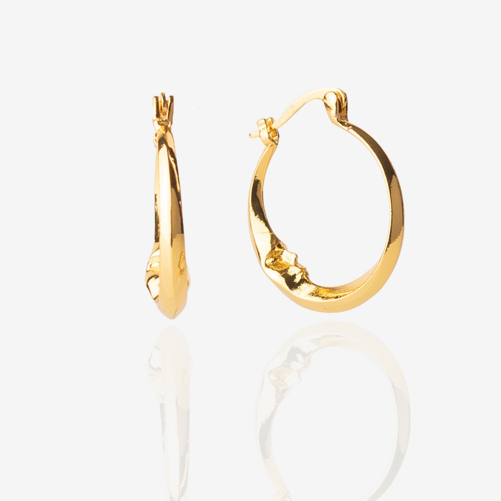 Gold Moon Hoop Earrings Stainless Steel, Front Perspective
