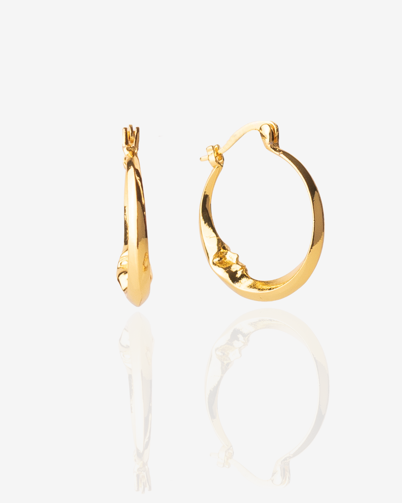 Gold Moon Hoop Earrings Stainless Steel, Front Perspective