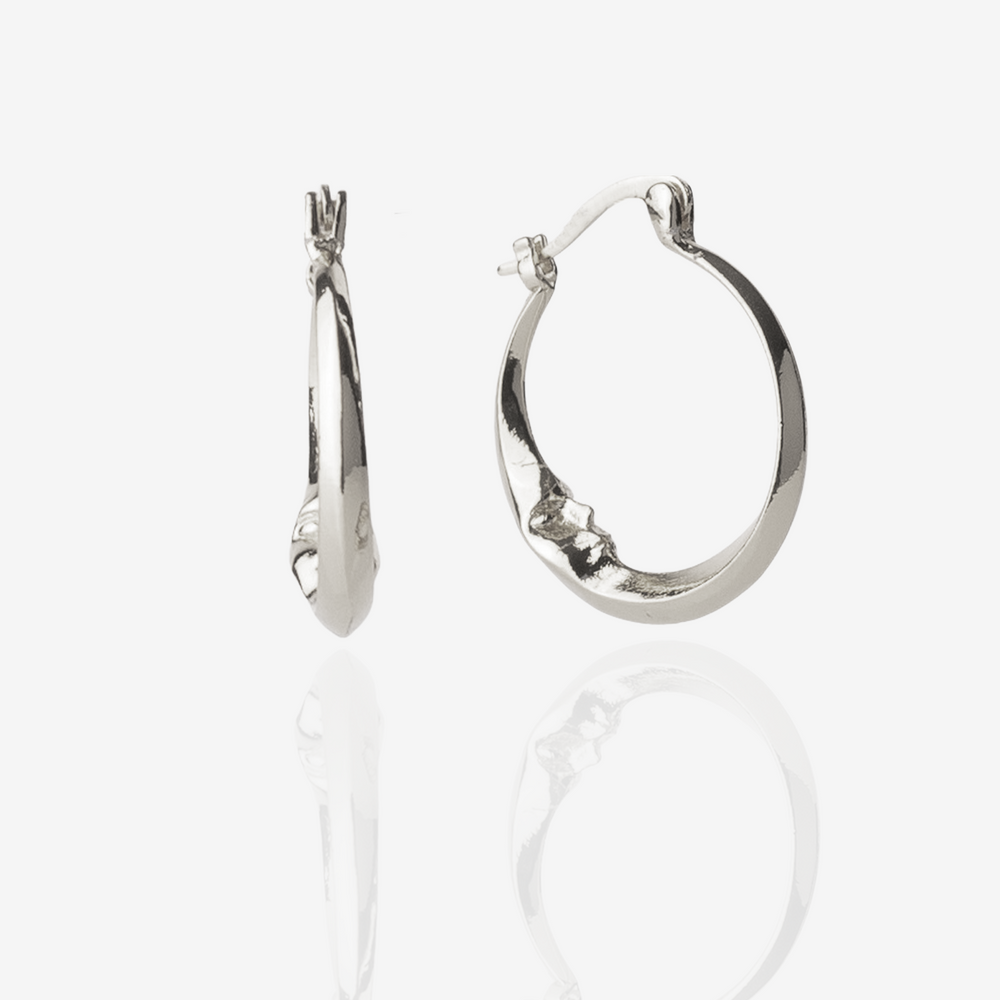 Silver Moon Hoop Earrings Stainless Steel, Front Perspective