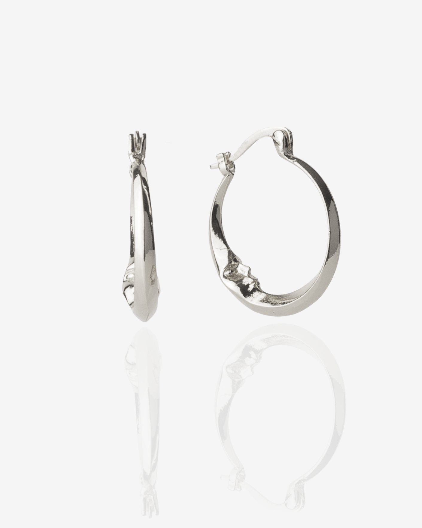 Silver Moon Hoop Earrings Stainless Steel, Front Perspective
