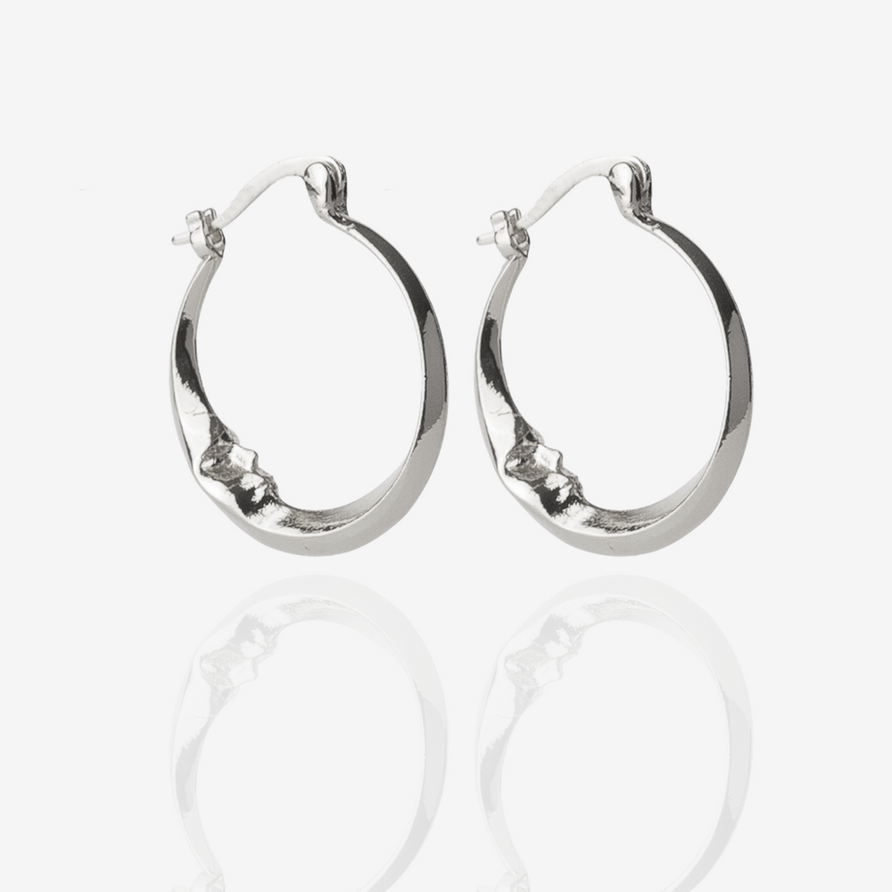 
                  
                    Silver Moon Hoop Earrings Stainless Steel, Side Perspective
                  
                